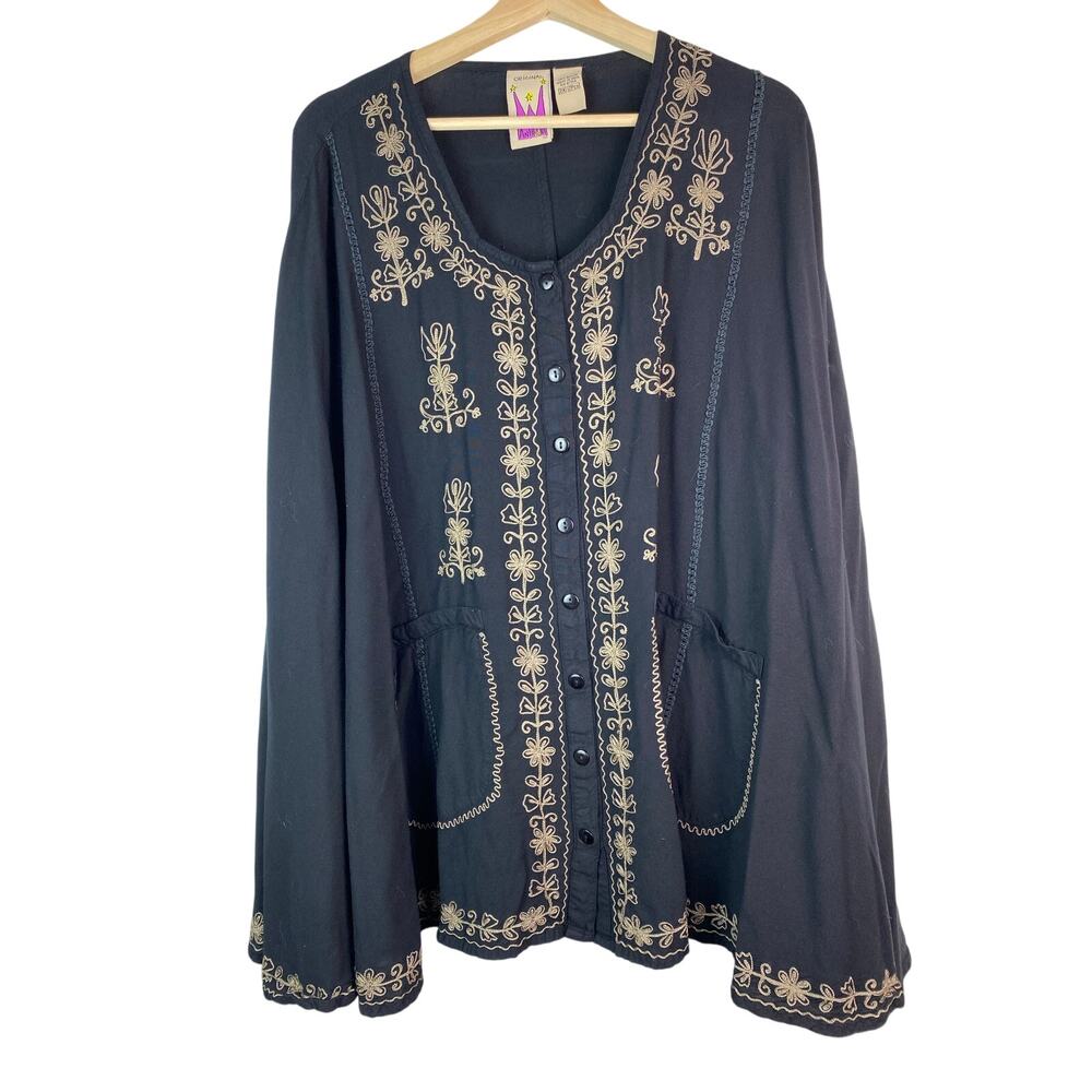 Original Anthony Women's 2X Black Embroidered‎ Rayon Poncho Top *